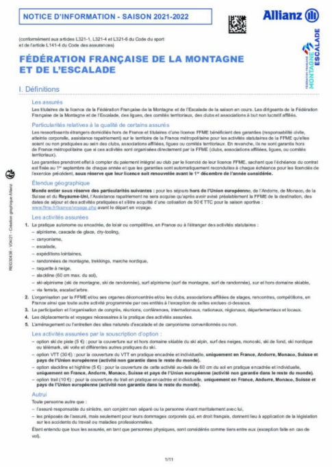 Notice d’assurance FFME 2022